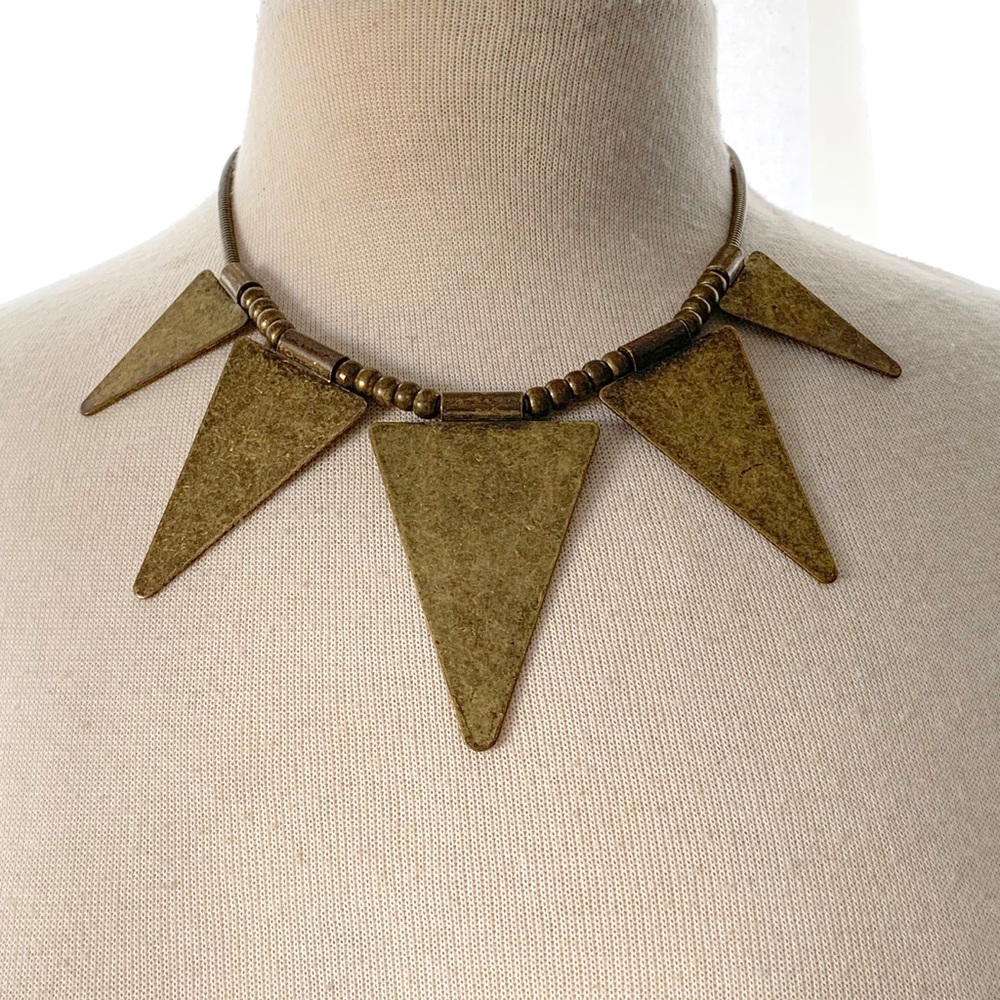 Geometric Brass Statement Necklace - image 1